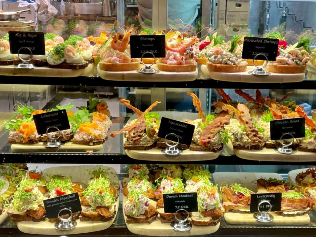 Danish Food kept for display in food court in Copenhagen